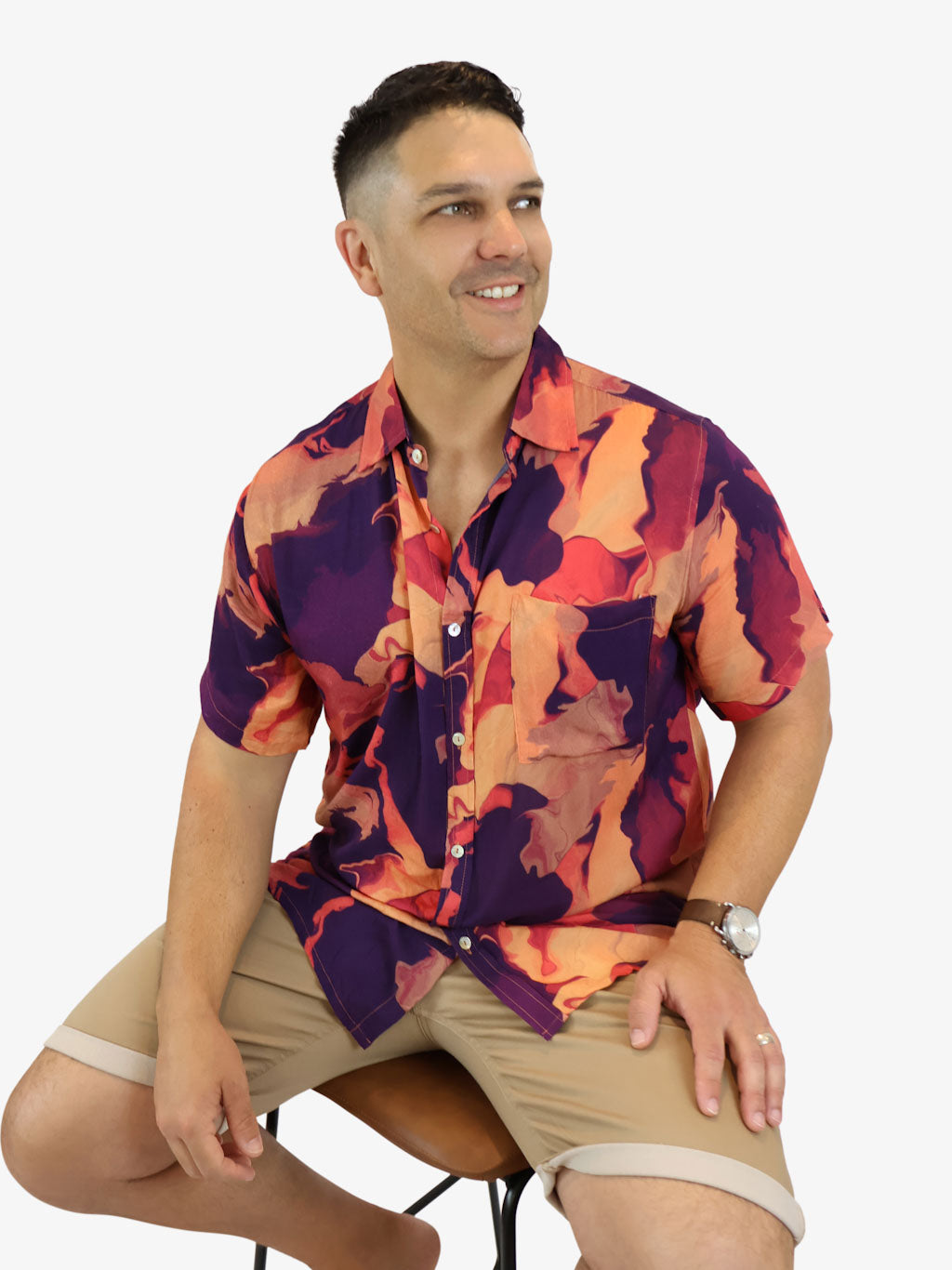 Coral Chrome Short Sleeve Party Shirt