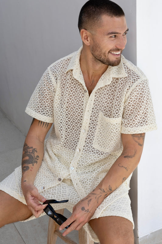 Men's Crochet Knit Shirt