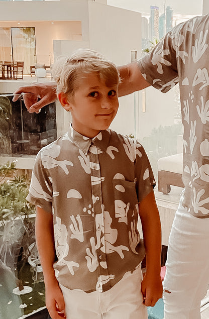 boys kids neutral minimalistic button front shirt