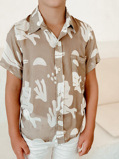 boys kids neutral minimalistic button front shirt