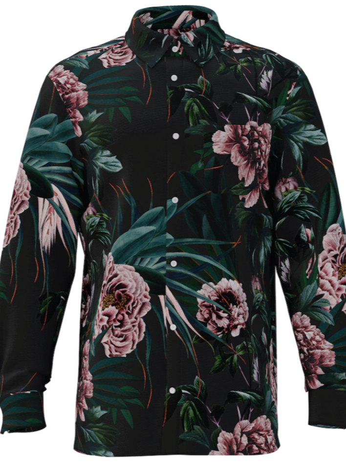 Mens Floral Long Sleeve Shirt Black Base by Mr Palm