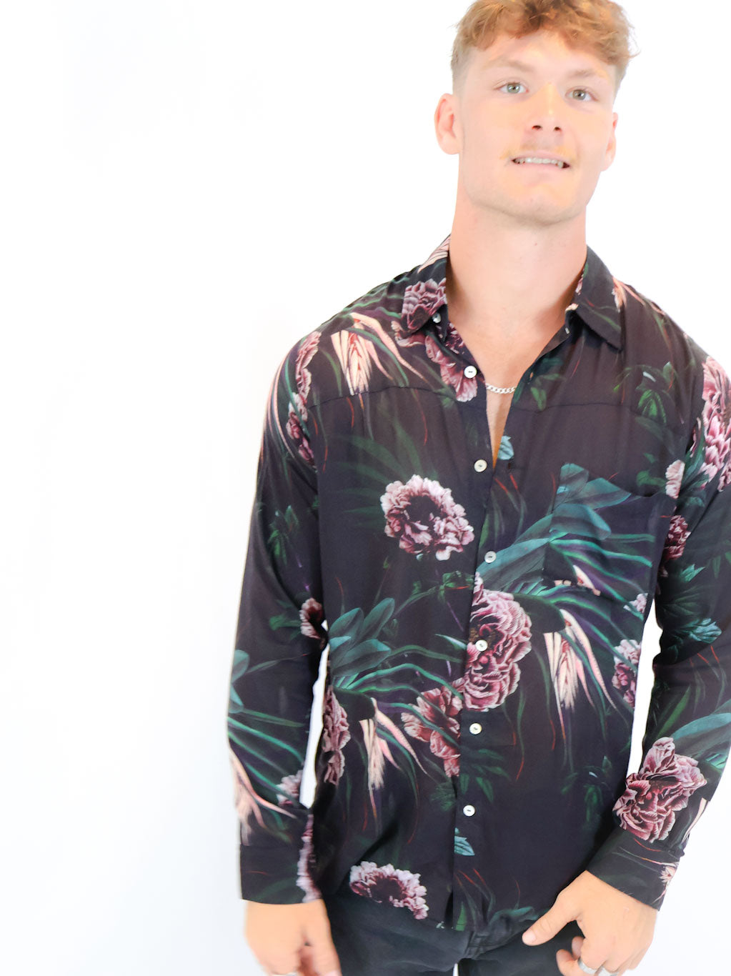 Peonia Mens Floral Long Sleeve Party Shirt