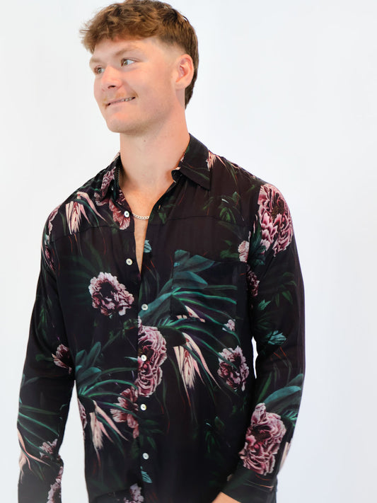 Peonia Mens Floral Long Sleeve Party Shirt