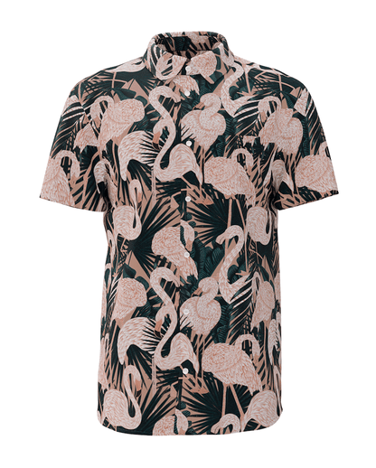 Retro Hawaiian Mens Party Shirts Flamingo mens button down shirt by Mr Palm 2