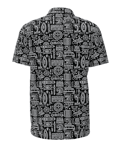 Retro Tiki surf mens button up shirt short sleeve black base with with print by Mr Palm Side View