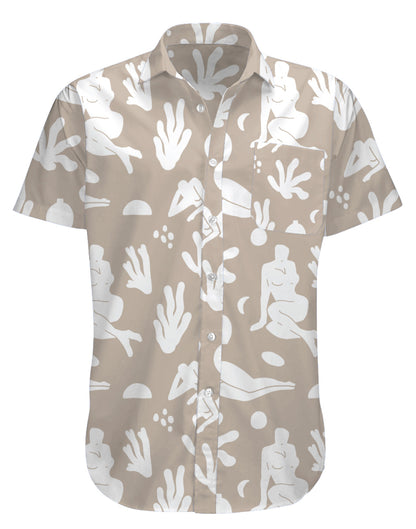 Party Shirt Brisbane Tropical Neutral Beige Mens Button up shirt short sleeve by Mr Palm